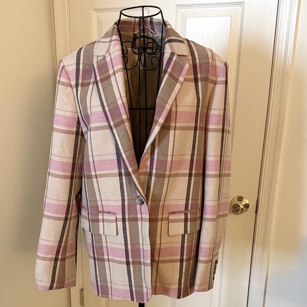 COS Pink and Cream Plaid Blazer